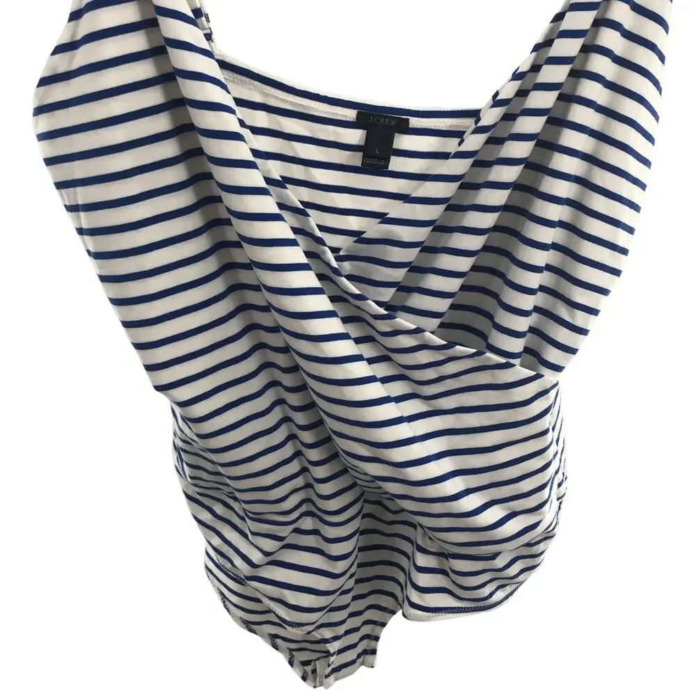 J. Crew Crossover Blue Striped White Nautical Surplice Bodysuit